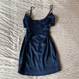 Satin Cross Front Blue Mini Dress